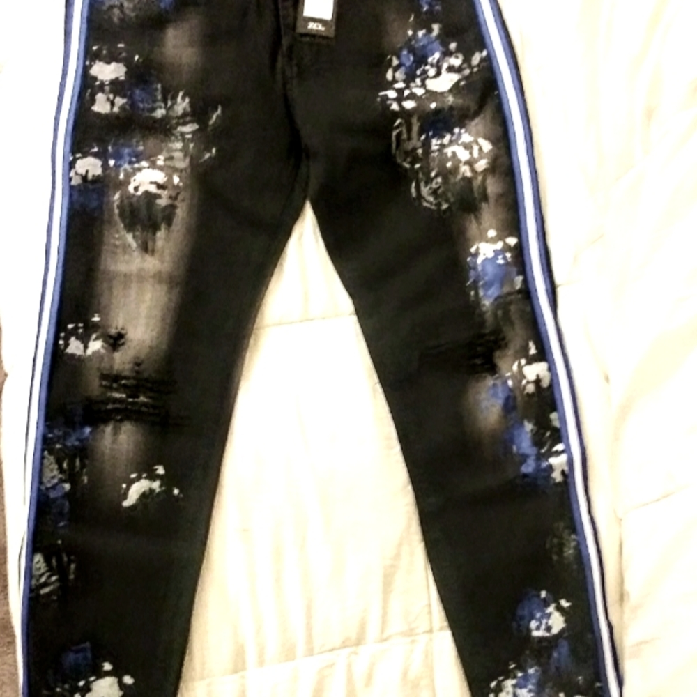 Mens Paint Splatter Black Skinny Denim Pants